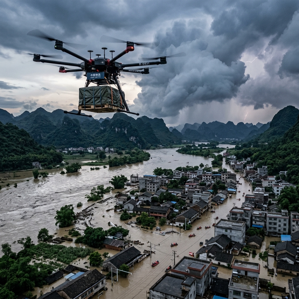 Zware landbouwdrone redt vrachtwagenchauffeur in China