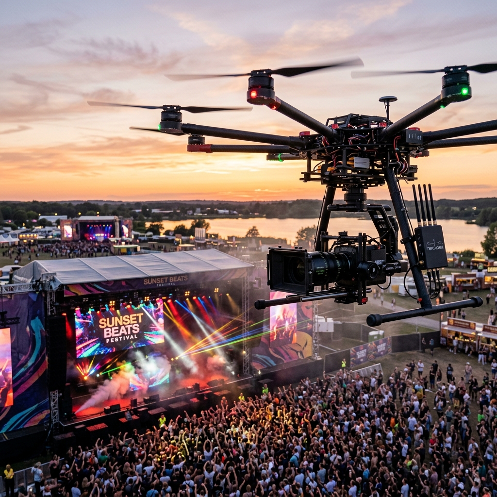 Live broadcast drone boven een festival